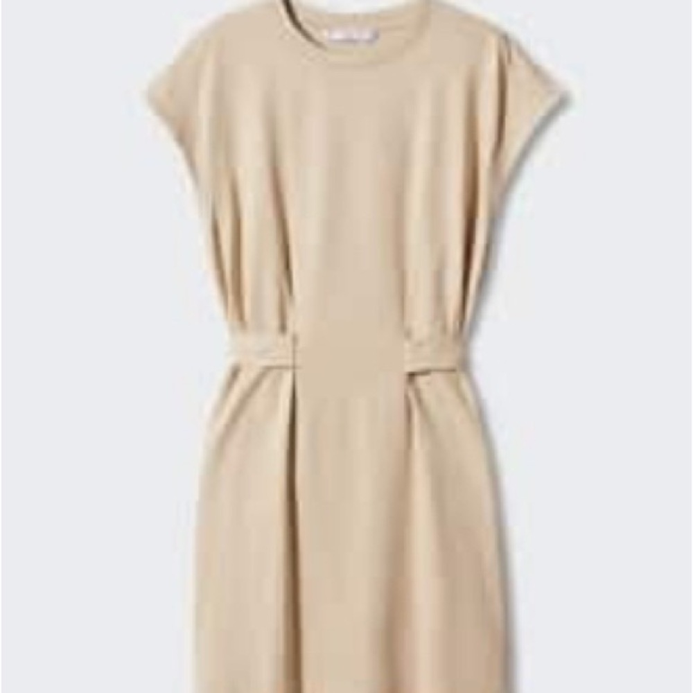 Mango Tan Pleated Midi Dress with Dolman Sleeves